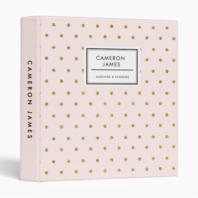 Elegant Glitter Gold Polka Dots Blush Pattern 3 Ring Binder (Front/Spine)