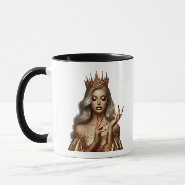 Elegant Glitter Gold Queen Two-Tone Coffee Mug (Left)