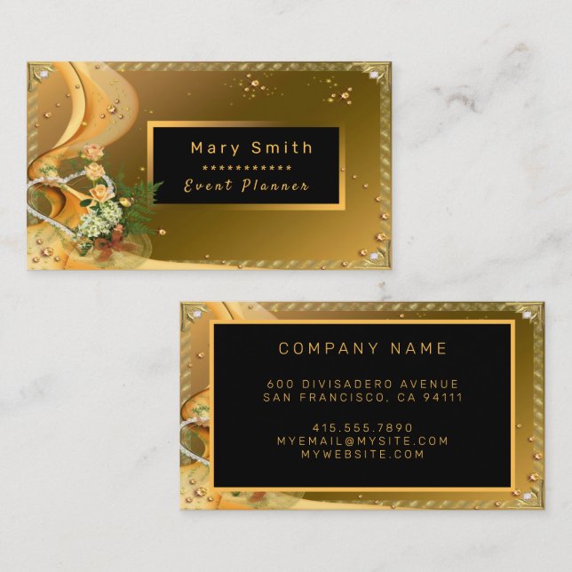 Elegant Glitter Gold Rose Add Your Text Business Card (Front/Back)