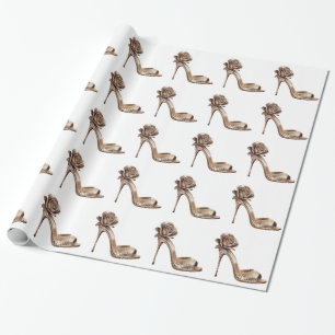 Elegant Glitter gold rose heel shoes Wrapping Paper