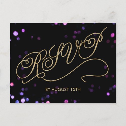 Elegant Glitter Gold Script RSVP Postcard