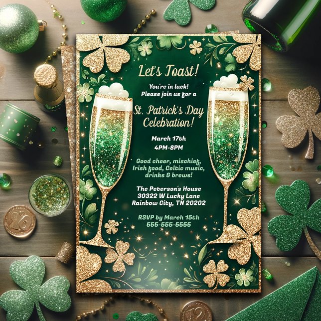 Elegant Glitter Gold St. Patrick's Day Party Invitation (Creator Uploaded)