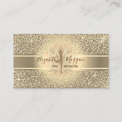 Elegant Glitter Gold StripeLotus Yoga Girl Business Card