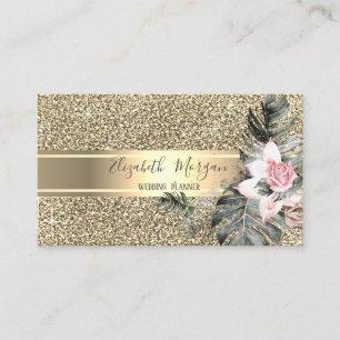 Elegant Glitter ,Gold Stripe,Palm Leaves,Roses Business Card