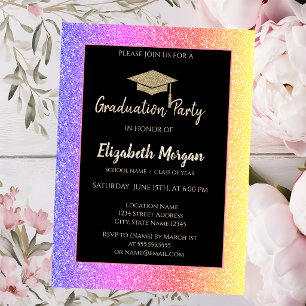 Elegant Glitter Grad Cap Colorful Glitter Invitation