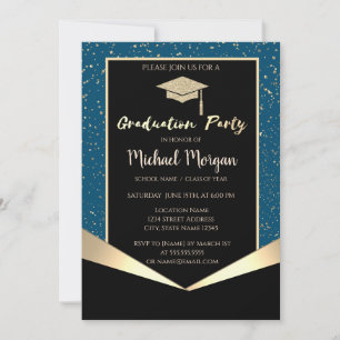 Elegant Glitter Grad Cap,Confetti Graduation Invitation