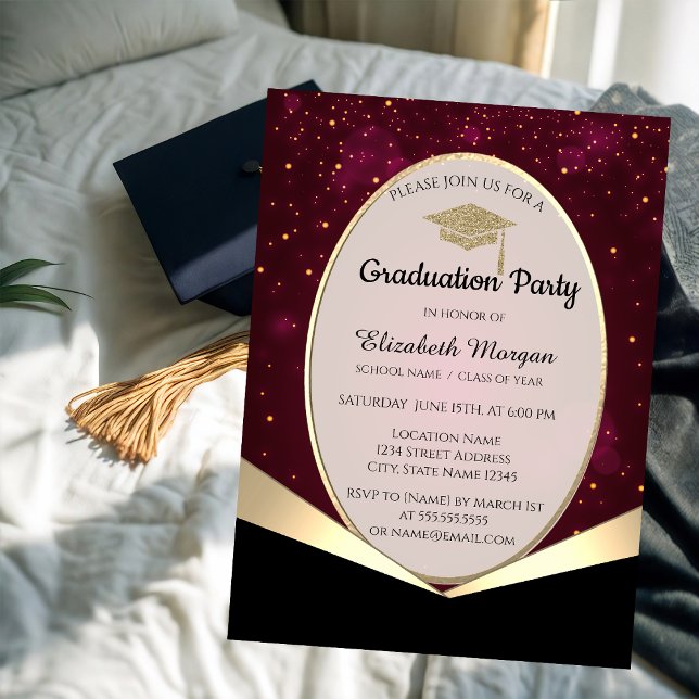 Elegant Glitter Grad Cap,Confetti Graduation Invitation (Creator Uploaded)