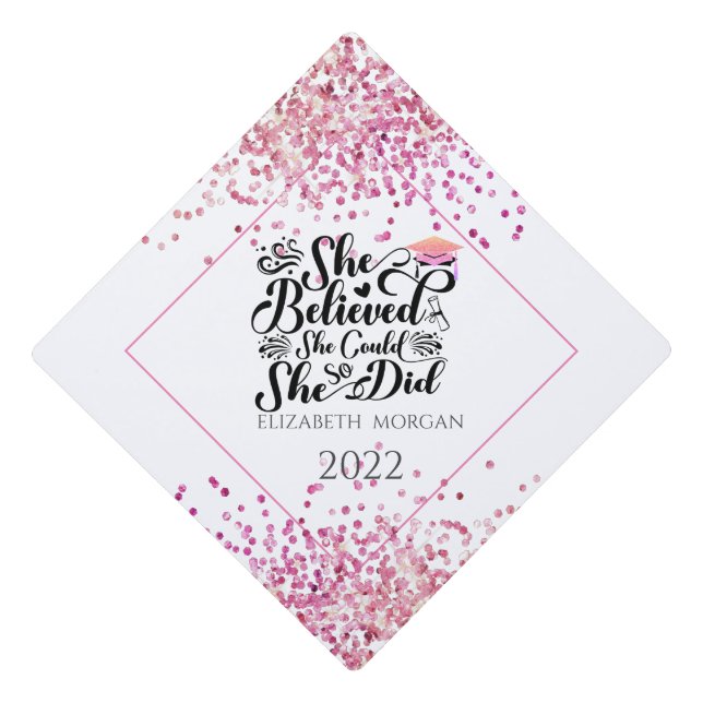 Elegant Glitter Graduate Cap,Confetti  Graduation  Graduation Cap Topper (Front)