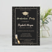 Elegant Glitter Graduation Cap,Confetti,Wine,Glass Invitation (Standing Front)