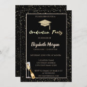 Elegant Glitter Graduation Cap,Confetti,Wine,Glass Invitation (Front/Back)