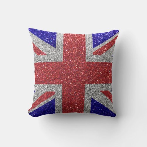 Elegant Glitter Great Britain Brit Union Jack Flag Throw Pillow