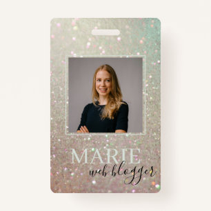 Elegant Glitter Green Pink Aqua Shiny Photo Badge