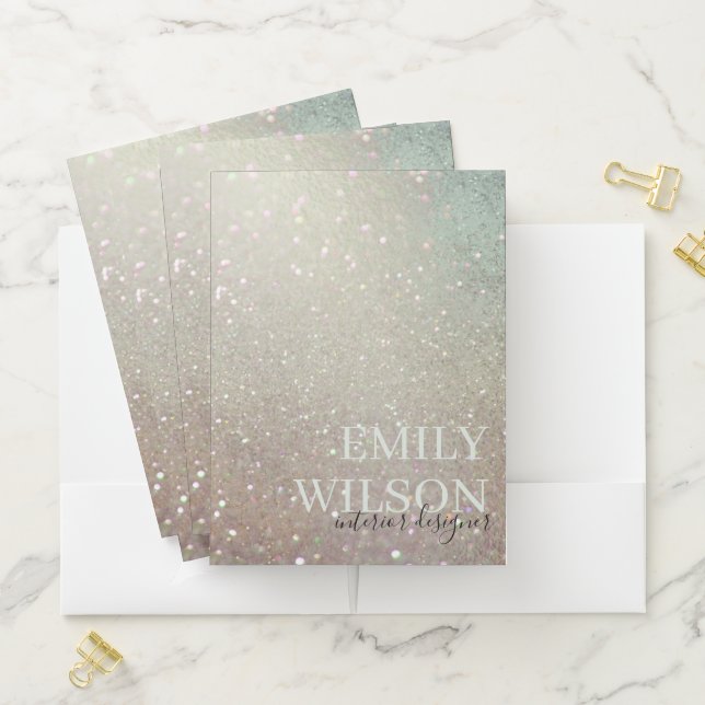 Elegant Glitter Green Pink Aqua Shiny Shimme Pocket Folder (In Situ)