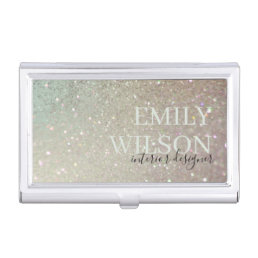Elegant Glitter Green Pink Aqua Shiny Shimmer Business Card Case