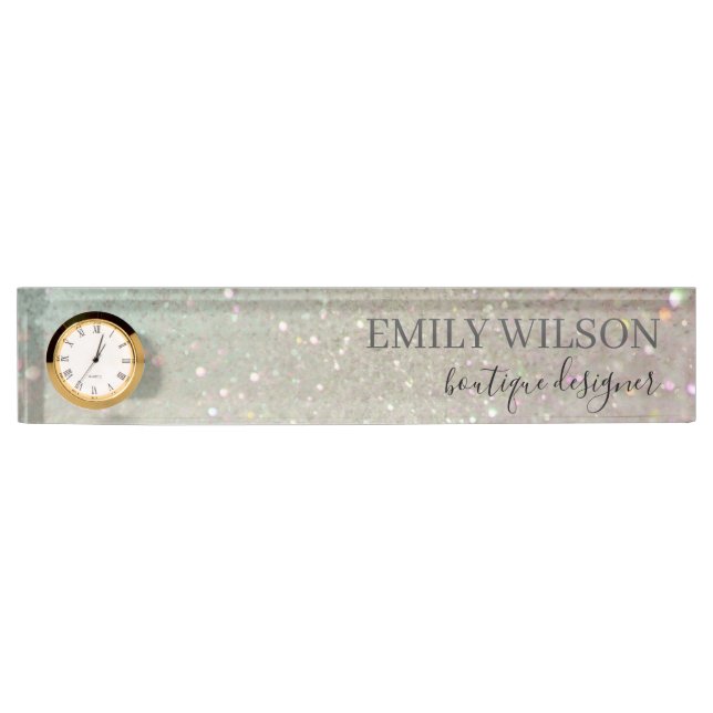 Elegant Glitter Green Pink Aqua Shiny Shimmer Desk Name Plate (Front)