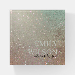 Elegant Glitter Green Pink Aqua Shiny Shimmer Paperweight