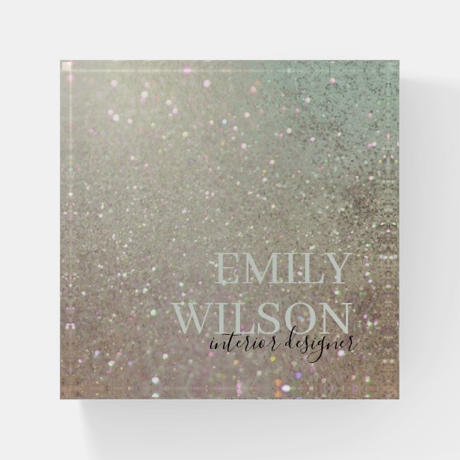 Elegant Glitter Green Pink Aqua Shiny Shimmer Paperweight (Front)