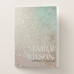 Elegant Glitter Green Pink Aqua Shiny Shimmer Pocket Folder