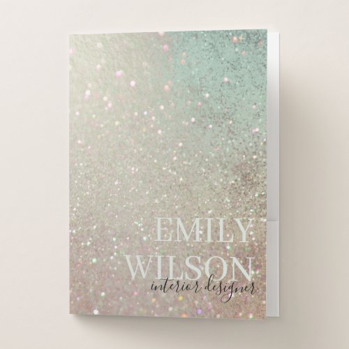 Elegant Glitter Green Pink Aqua Shiny Shimmer Pocket Folder