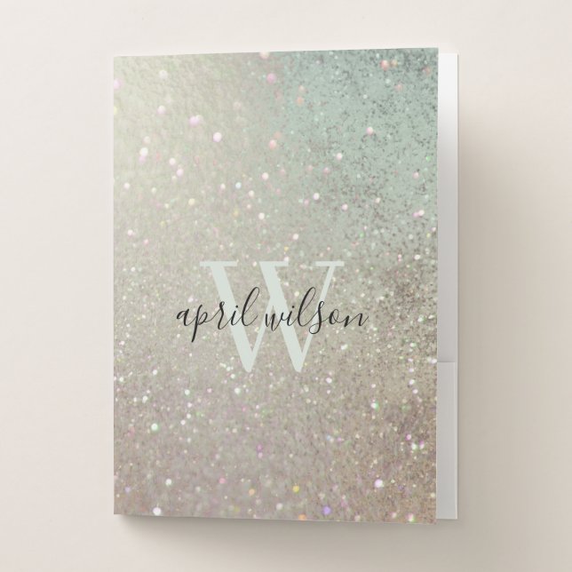 Elegant Glitter Green Pink Aqua Shiny Shimmer Pocket Folder (Front)