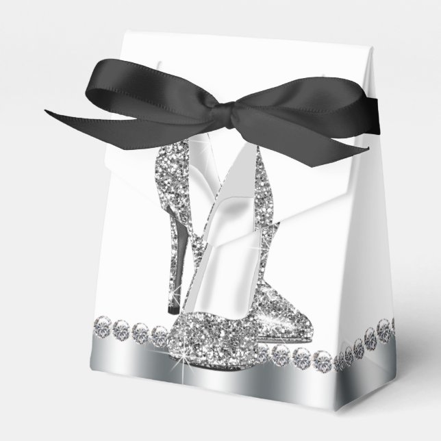 Elegant Glitter High Heel Shoe Favor Boxes (Front Side)