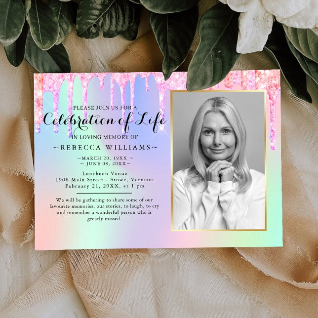 Elegant Glitter Holographic Celebration of life Invitation (Creator Uploaded)