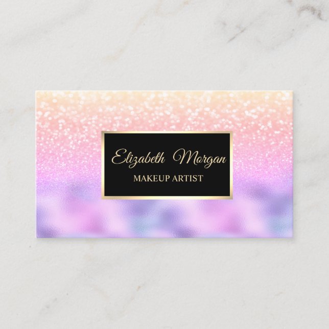Elegant Glitter Holographic Frame Bokeh Business Card (Front)