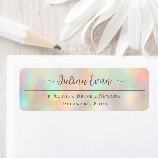 Elegant Glitter Holographic Script Return Address Label (Insitu)