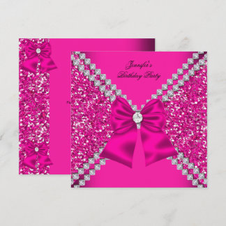 Elegant Glitter Hot Pink Diamonds Birthday Party Invitation