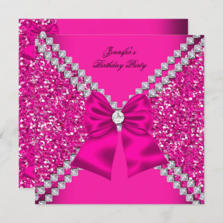 Elegant Glitter Hot Pink Diamonds Birthday Party Invitation