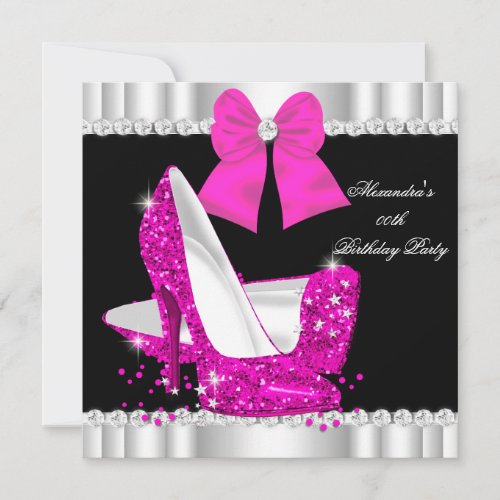 Elegant Glitter Hot Pink Glamour High Heels Invitation