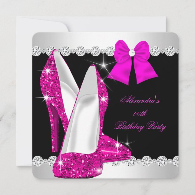 Elegant Glitter Hot Pink High Heels Birthday Invitation (Front)