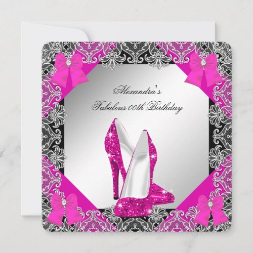 Elegant Glitter Hot Pink Stiletto Birthday Party 2 Invitation