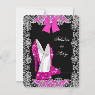 Elegant Glitter Hot Pink Stiletto Fabulous Party Invitation