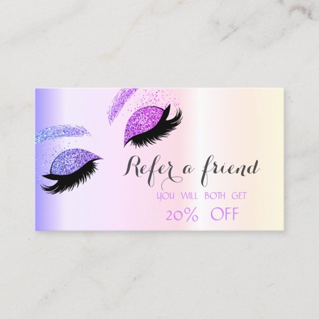 Elegant Glitter Lashes Modern Referral Card (Front)