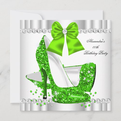 Elegant Glitter Lime Glamour High Heels White Invitation