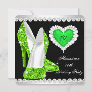 Elegant Glitter Lime Green Heart Shoes Birthday Invitation