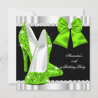 Elegant Glitter Lime Green High Heels Birthday 2 Invitation