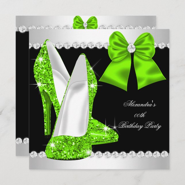 Elegant Glitter Lime Green High Heels Birthday Invitation (Front/Back)