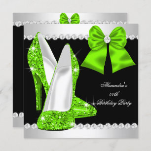 Elegant Glitter Lime Green High Heels Birthday Invitation