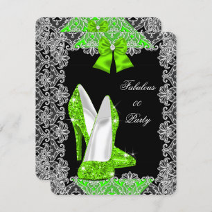 Elegant Glitter Lime Green Stiletto Fabulous Party Invitation