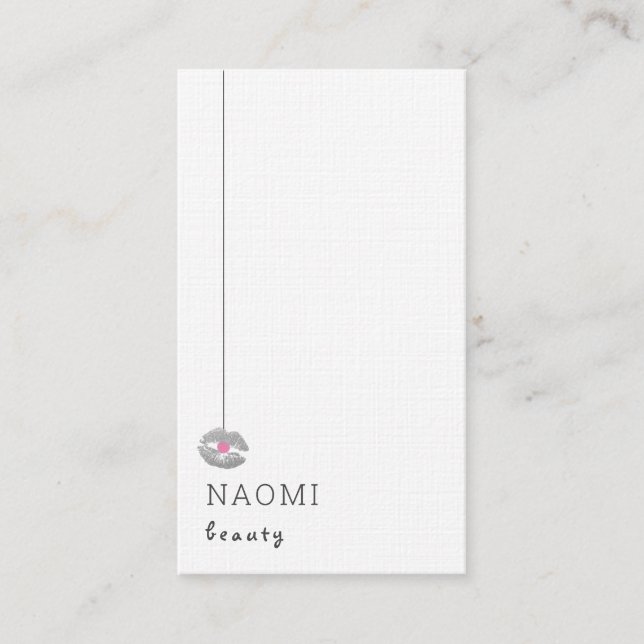 Elegant Glitter Lips Beauty Linen Minimalist Business Card (Front)