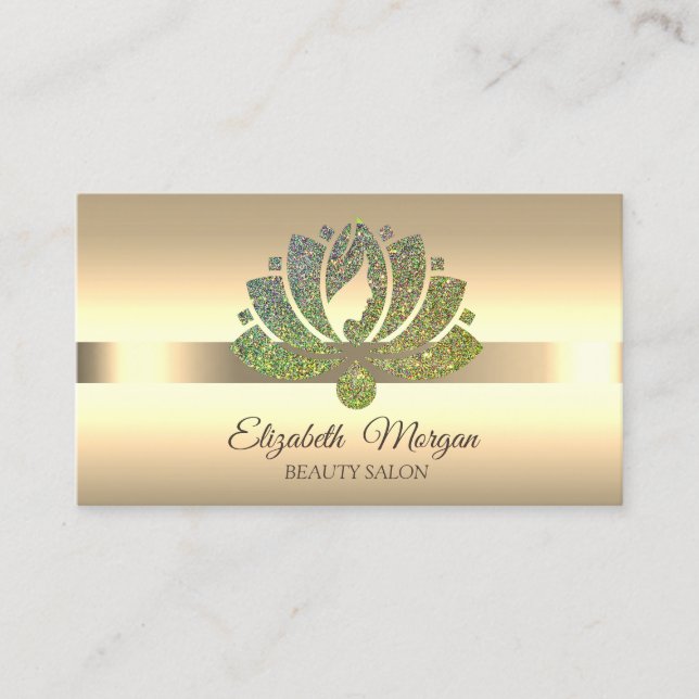 Elegant Glitter Lotus Flower Makeup Business Card (Front)