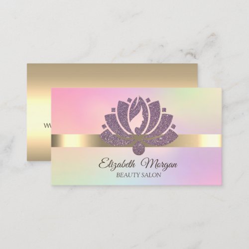 Elegant Glitter Lotus Flower Makeup Holographic Business Card