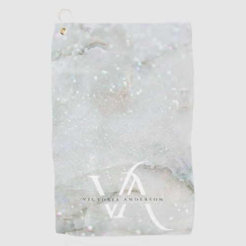 Elegant Glitter Marble Monogram Sparkle Custom Golf Towel