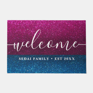 Elegant Glitter Modern Family Year Established Doormat