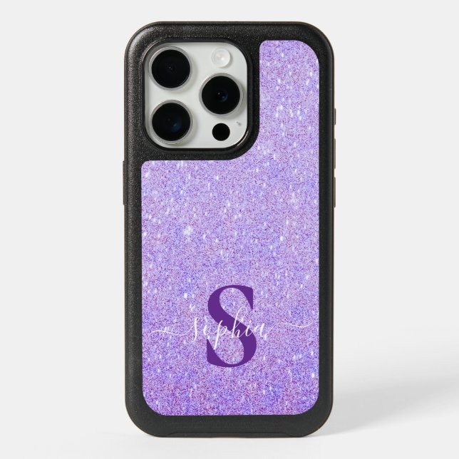 Elegant Glitter monogrammed Name iPhone 15 Pro Case (Back)