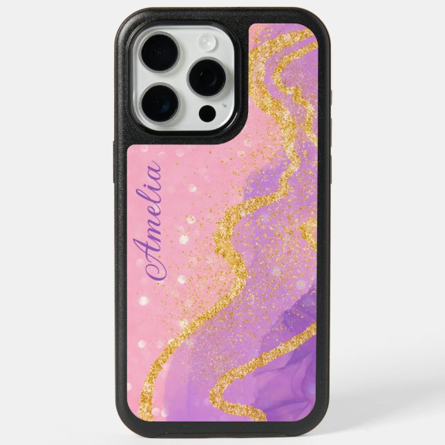 Elegant Glitter monogrammed Name iPhone 15 Pro Max Case (Back)