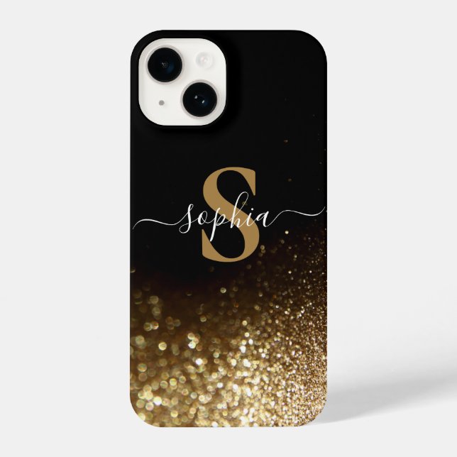 Elegant Glitter monogrammed Name iPhone Case (Back)