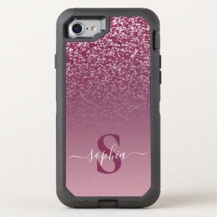 Elegant Glitter monogrammed Name OtterBox Defender iPhone SE/8/7 Case